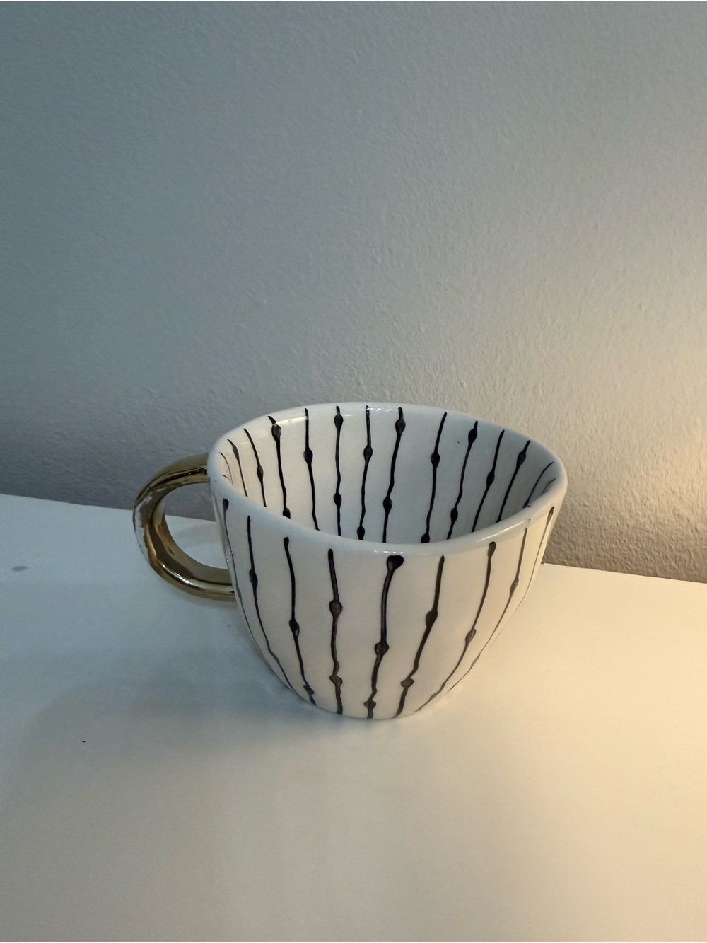 The Old Pottery Company Black White Gold Stripe Coffee Mug Modern Glam Boho Cup - Picture 4 of 7